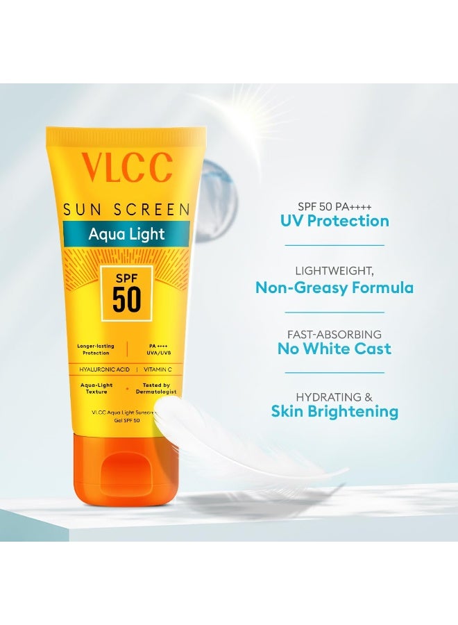 VLCC Aqua Light Sunscreen Gel SPF 50 PA++++ | Fast-Absorbing, Non-Greasy, No White Cast | Broad Spectrum UV Protection | Hyaluronic Acid & Vitamin C | Dry Touch, Lightweight, Hydrating Sunscreen 30g - Image 4